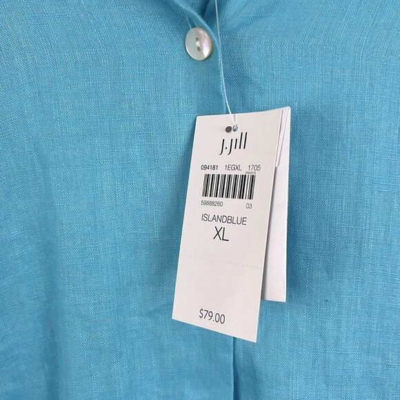 J.Jill women’s love linen essential island blue button up blouse XL NWT - Picture 4 of 5